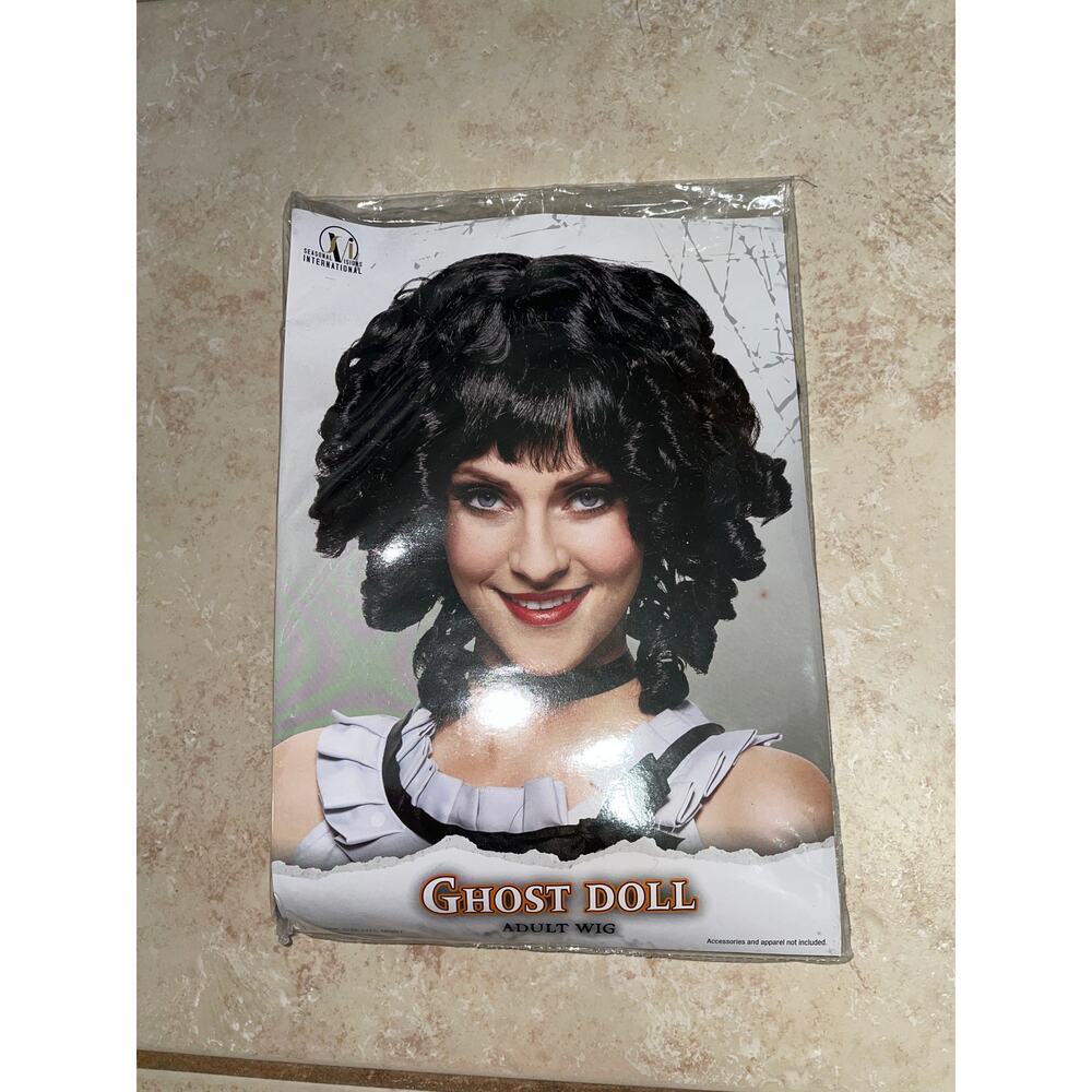 BLACK GHOST DOLL RINGLET CURLS MARDI GRAS WIG HALLOWEEN COSTUME NEW